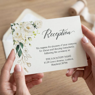 Sweet White Rose Greenery Floral Wedding Reception Enclosure Card