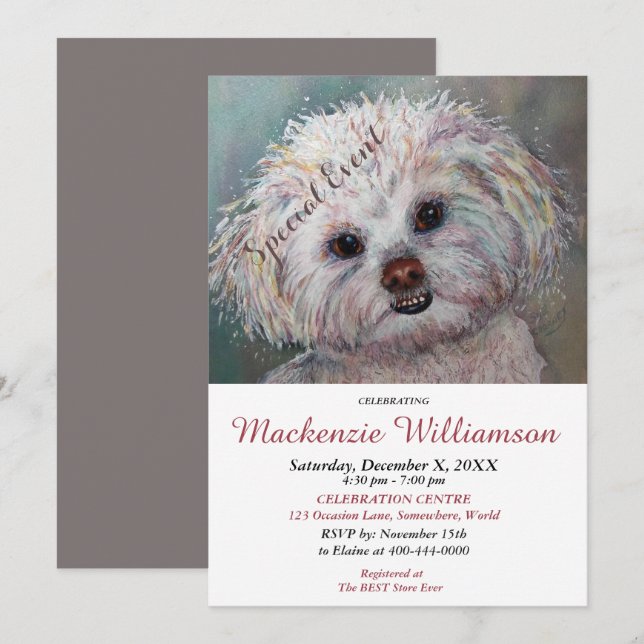 SWEET WHITE SHIH TZU WISHES HAPPY BIRTHDAY INVITATION (Front/Back)