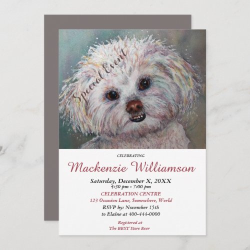 SWEET WHITE SHIH TZU WISHES HAPPY BIRTHDAY INVITATION