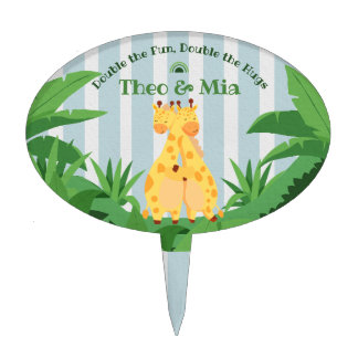 Sweet Wild Giraffe Twins Safari Jungle Double Hugs Cake Topper