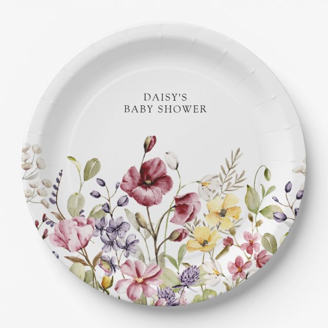 Sweet Wildflower Baby Shower Paper Plates (Front)