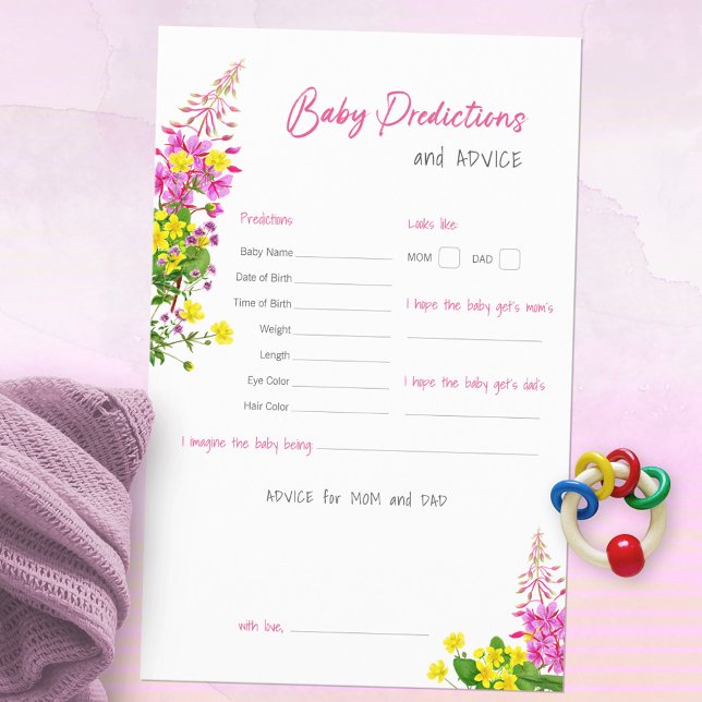 Sweet Wildflower Baby Shower Predictions Game (Wildflower Baby Shower Predictions and Advice ©Susanne Sachers - Sunny Mind Design 🌞)