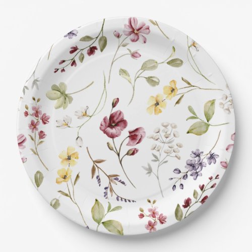 Sweet Wildflower Pattern Baby Shower Paper Plates