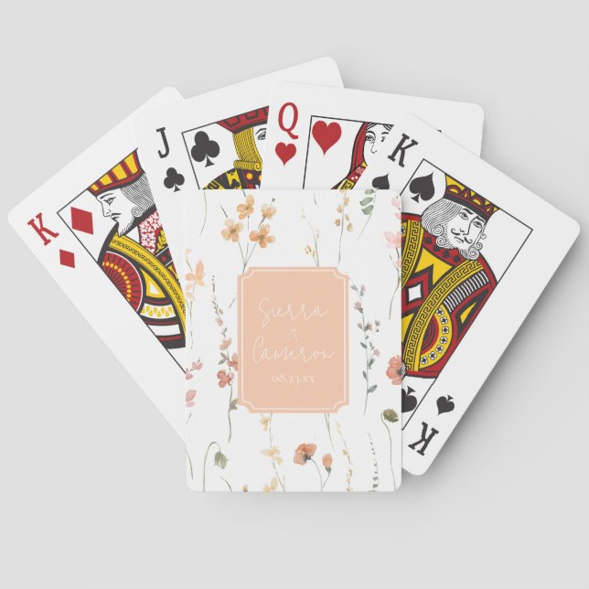 Sweet Wildflower Pattern Wedding Peach ID1023 Poker Cards (Back)