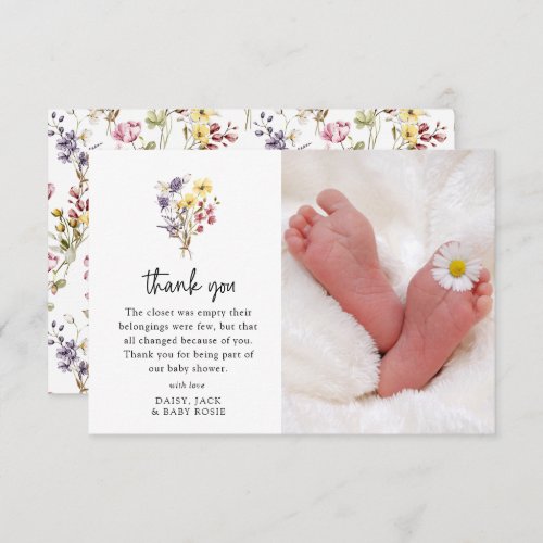 Sweet Wildflower Photo Baby Shower Thank You Card