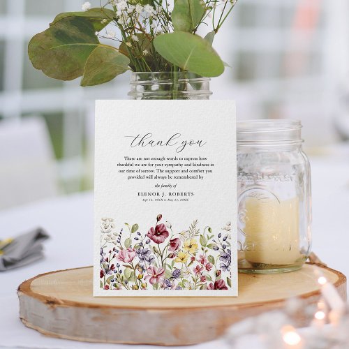 Sweet Wildflower Sympathy Funeral Memorial  Thank You Card