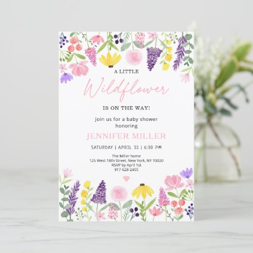 Sweet Wildflower Watercolor Floral Baby Shower Invitation