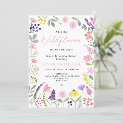 Sweet Wildflower Watercolor Floral Baby Shower Invitation