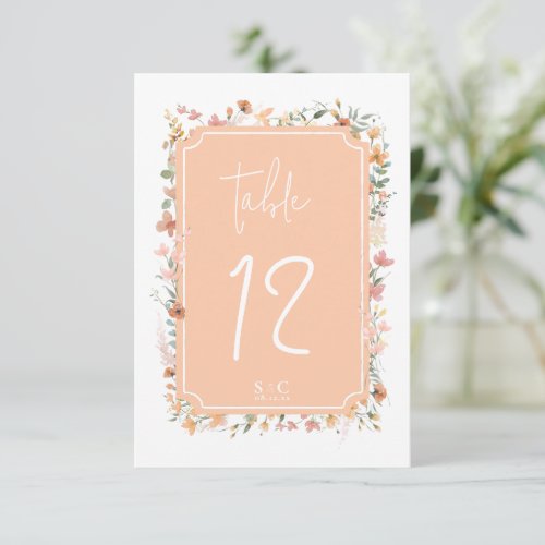 Sweet Wildflower Wedding Table Number Peach ID1023