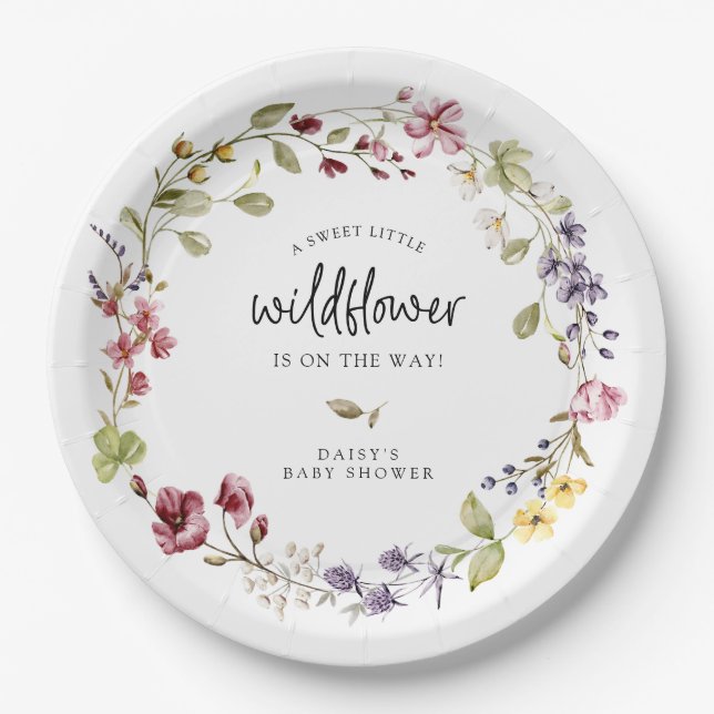 Sweet Wildflower Wreath Baby Shower Paper Plates (Front)