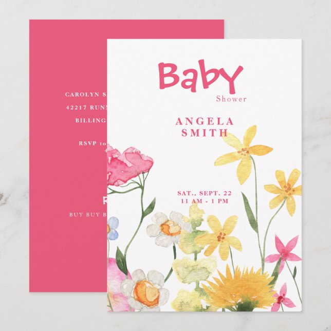 Sweet Wildflowers Colorful Baby Shower Invitation (Front/Back)