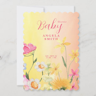 Sweet Wildflowers Colorful Baby Shower Scalloped Invitation