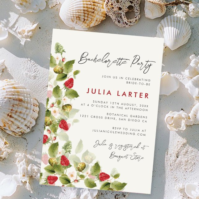 Sweet Wildflowers Strawberry Bachelorette Party Invitation (Creator Uploaded)