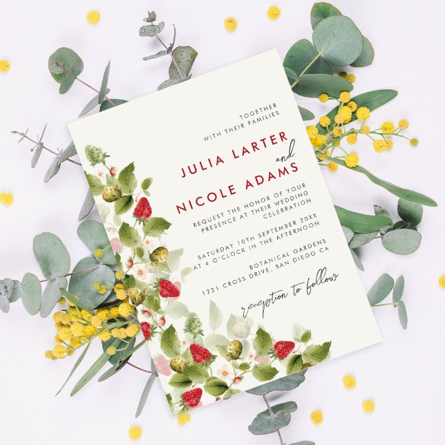 Sweet Wildflowers Strawberry Photo Wedding Shower Invitation (Creator Uploaded)