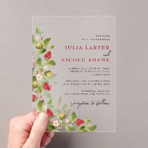 Sweet Wildflowers Strawberry Wedding Shower Acrylic Invitations