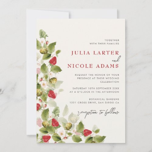 Sweet Wildflowers Strawberry Wedding Shower Invitation