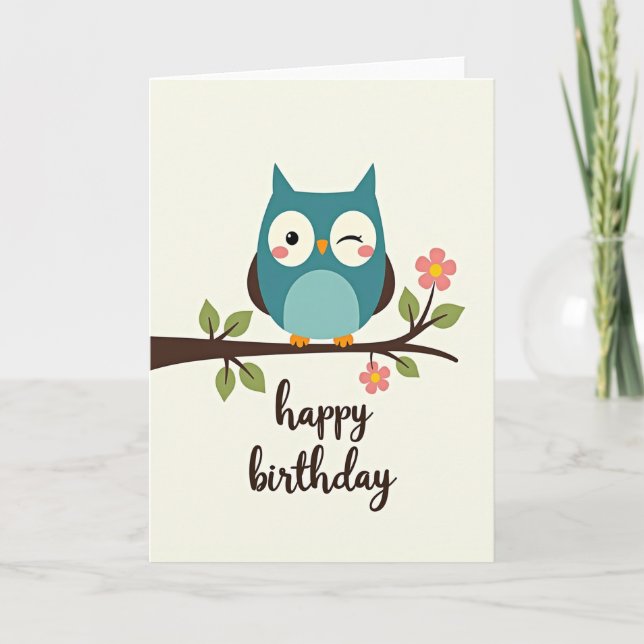 Sweet Winking Bird Birthday Card (Front)
