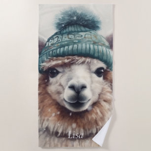 Sweet Winter Alpaca, custom Beach Towel