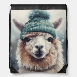 Sweet Winter Alpaca, custom Drawstring Bag