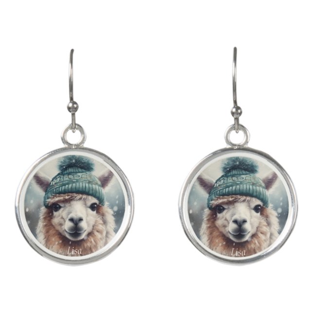 Sweet Winter Alpaca, custom Earrings (Front)