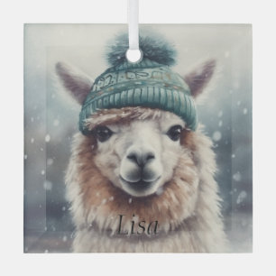 Sweet Winter Alpaca, custom Glass Ornament