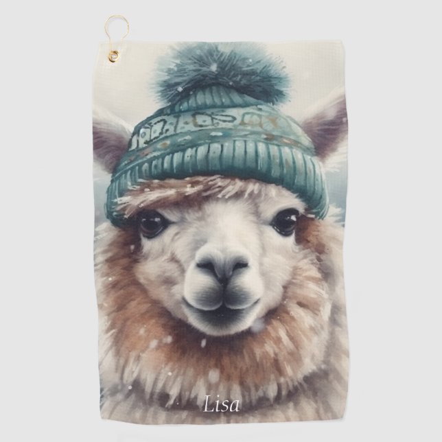 Sweet Winter Alpaca, custom Golf Towel (Front)