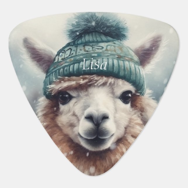 Sweet Winter Alpaca, custom Guitar Pick (Front)