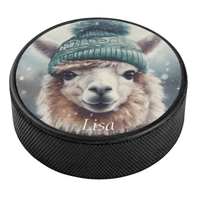Sweet Winter Alpaca, custom Hockey Puck (3/4)