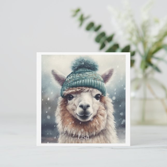 Sweet Winter Alpaca, custom Invitation (Standing Front)
