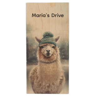 Sweet Winter Alpaca, custom Wood Flash Drive