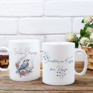 Sweet Winter Bird Snowflakes Watercolor Two-Tone Coffee Mug