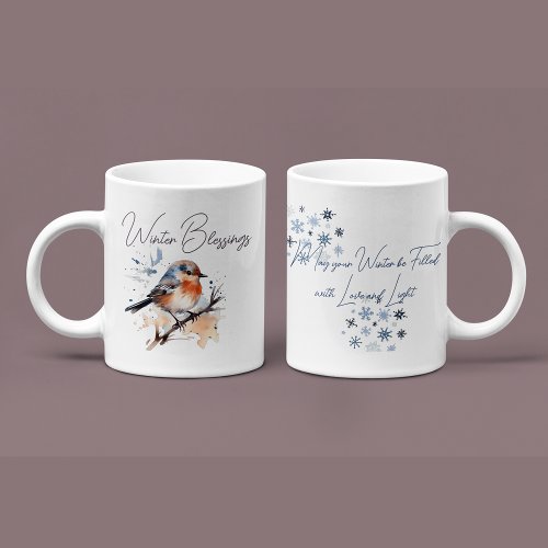 Sweet Winter Bird Watercolor Inspiring Two_Tone Coffee Mug