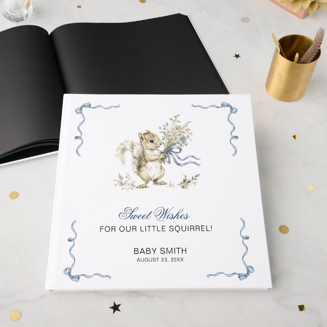 Sweet Wishes Watercolor Blue Ribbon Squirrel Baby  Guest Book (Creator Uploaded)