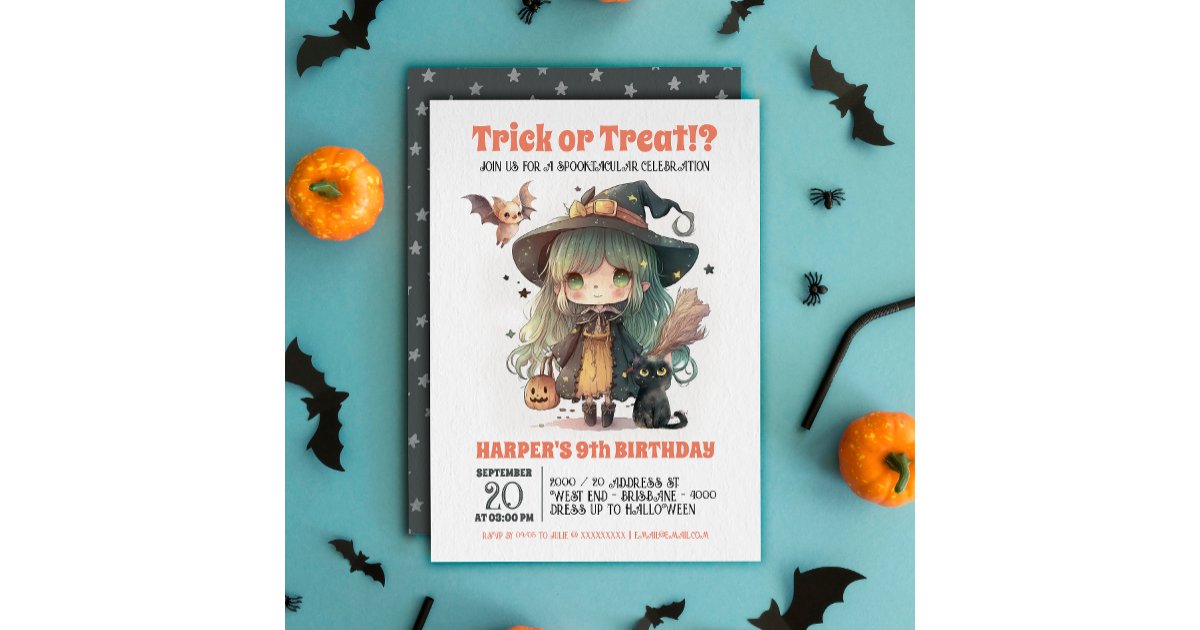 Sweet Witch Halloween Birthday Party Invitation | Zazzle