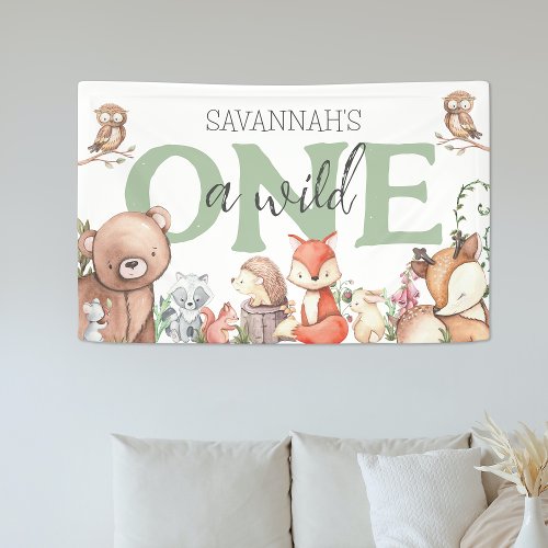 Sweet Woodland Animal 1st Birthday Party Banner