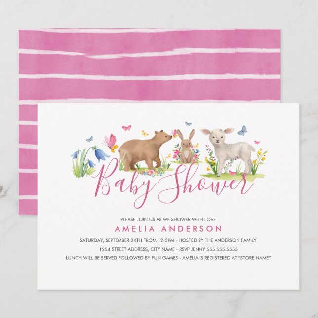 Sweet Woodland Animal Baby Shower Invitation (Front/Back)