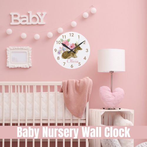 Sweet Woodland Animal Pink Floral Nursery Clock