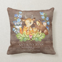 Sweet Woodland Animals Baby Birth Stats Pillow