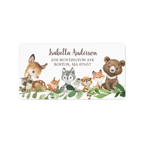 Sweet Woodland Animals Baby Shower Address Label