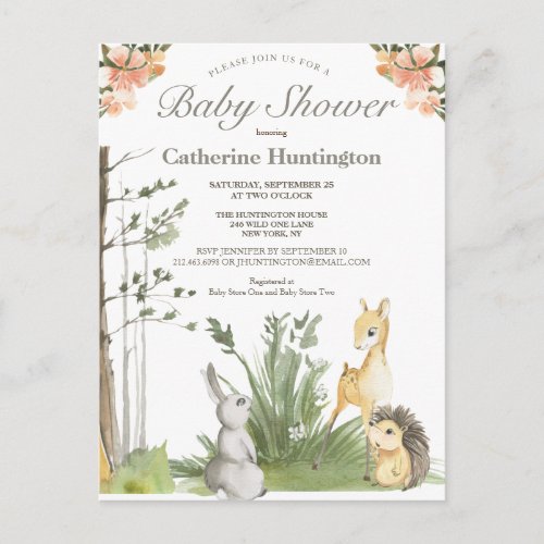 Sweet Woodland Animals Baby Shower Books for Baby  Postcard
