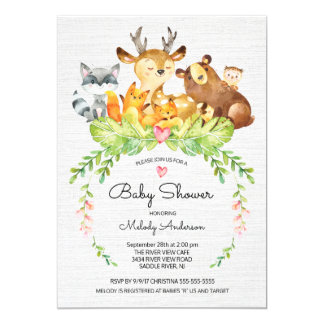 Sweet Woodland Animals Baby Shower Invitation