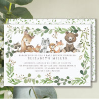 Sweet Woodland Animals Baby Shower Invitation