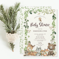 Sweet Woodland Animals Baby Shower Invitation