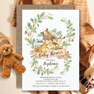 Sweet Woodland Animals Baby Shower Invitation