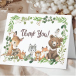 Sweet Woodland Animals Baby Shower Thank You Note<br><div class="desc">Woodland animals gender neutral baby shower design featuring a botanical leaf frame with an owl,  bear,  fox,  beaver,  raccoon,  deer and bunny rabbit. Flip our design over to view a coordinating leaf back for an extra special touch.</div>