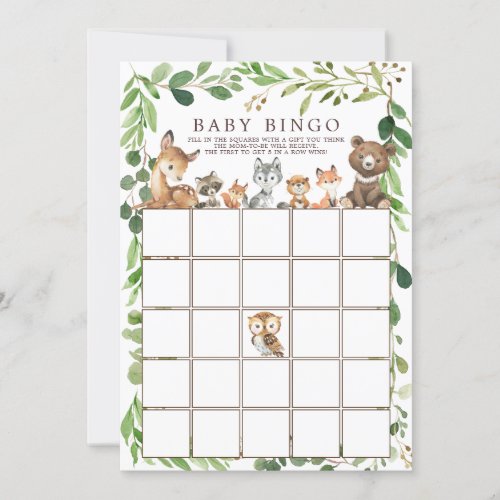 Sweet Woodland Animals BINGO Baby Shower Game  Invitation