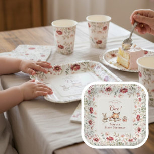 Sweet Woodland animals "Chapter One" Birthday  Paper Plates