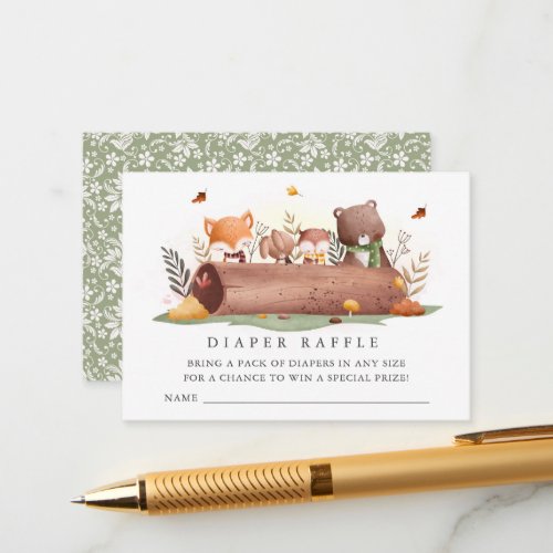 Sweet  Woodland Animals Diaper Raffle Ticket Enclosure Card