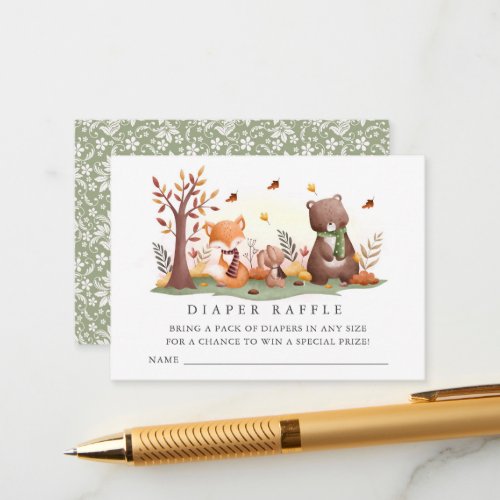 Sweet  Woodland Animals Diaper Raffle Ticket Enclosure Card