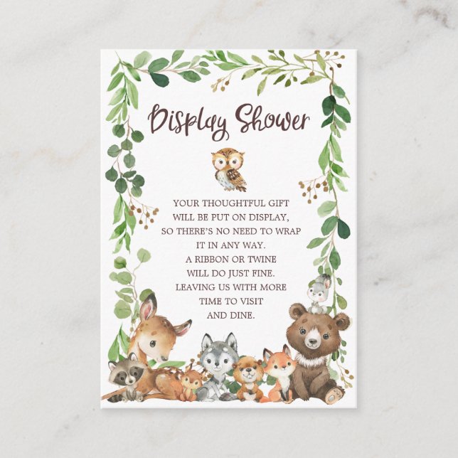 Sweet Woodland Animals Gift Display Shower  Enclosure Card (Front)